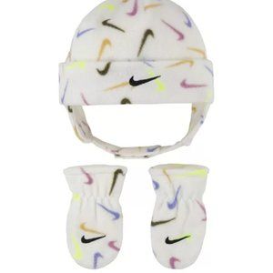 🆕 Toddler Nike Trapper Hat & Mittens Set Allover Swoosh Logo Print